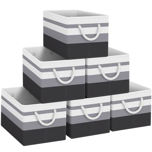 Storage Bins 6-Pack, Foldable Storage Baskets for Organizing Toys, Books, Shelves, Closet, Large Storage Box with Rope Handles, Sturdy Organizer Bins,Gradient Grey - color: Gradient Grey, size: 6pack