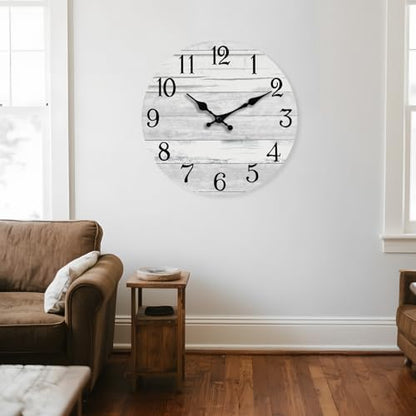 KECYET 16 Inch Wall Clock Battery Operated Gray White Silent Farmhouse | Round analog clock; large easy-read dial for bathroom, kitchen, bedroom & living room; 1 AA battery (not included) - color: Light Gray, size: 16"