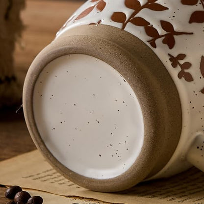 18 Oz Large Ceramic Coffee Mug Set of 2 - Rustic Handmade Floral Mugs with Handle, Microwave Safe for Latte Espresso Cappuccino Tea Cocoa Milk, Modern Unique Big Cups for Kitchen Women(Caramel Brown) - color: Caramel Brown