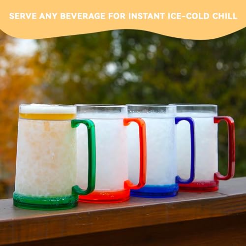 Lily's Home Freezer Beer Mugs - Set of 4 Freezable Gel-Filled 16 oz BPA-Free Acrylic Frozen Mugs for Outdoor Entertaining and Gifting - style: Clear(16oz)