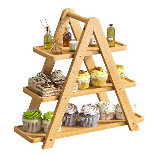 3 Tier Serving Tray Cupcake Stand and Towers Serving Tray for Party Food Tray Farmhouse Serving Platter Decorative Tray Decor Dessert Display Set Tiered Tray Stand (Natural) - color: Natural