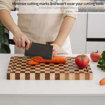 Acacia Wood Cutting Board (17x11x1.2'') Inch, Butcher Block for Kitchen, Premium Acacia Cutting Board with Juice Groove, End Grain Made of Sustainable Acacia Wood - size: 17"L x 1.2"W