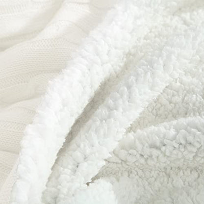 NTBAY Twin Cotton Cable Knit Sherpa Blanket, 60 x 80, White | Cotton Cable Knit Front with Warm Sherpa Reverse, 60 x 80 Inch Twin Blanket for Bed, Sofa, and Cold-Weather Layering - color: White