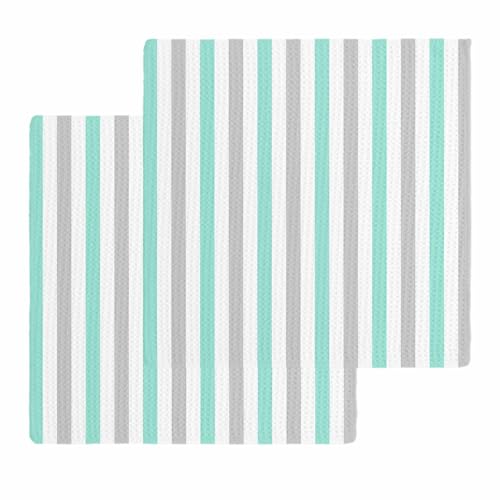 Kitchen Towels Set Teal Grey Stripes Waffle Weave Dish Towels 2 Pack Lines Striped Absorbent Quick Drying Hand Tea Towels for Kitchen Bathroom Cleaning Dish Cloths Gift 12x12 Inch - color: Gray Teal, size: 12"x12"