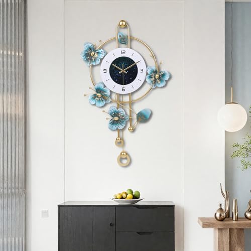 Large Wall Clocks for Living Room, Silent Quartz Movement Battery Operated with Pendulum, Oversized Metal Modern Wall Clock for Bedroom Farmhouse Office Kitchen Home Wall Decor-18.8x29.5Inch(Green) - color: Green