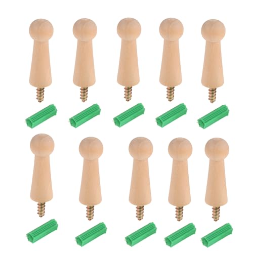 dophee 10Pcs Screw-On Solid Wooden Hook, Wall Mounted Wood Coat Hooks Shaker Peg with Screw for Hanging Jacket Towel Mug Clothes Crafts DIY Woodworking, 1.96"x0.7", Unpainted Wood | Wall Mounted Wood Coat Hooks Shaker Peg with Screw for Hanging Jacket Tow