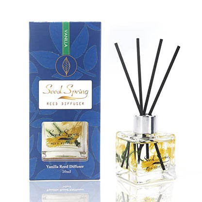 Reed Diffuser Set with Sticks,Vanilla Scent Oil for Bedroom Office Gym and Stress Relief, Home Fragrance Products 50 ml / 1.7 oz