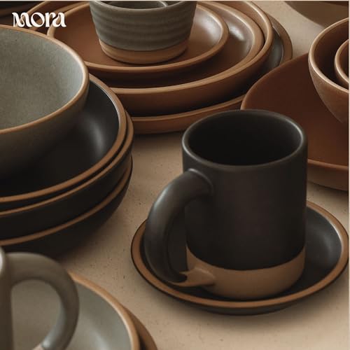 MORA Medium Mugs Set of 4, 16oz Ceramic Pottery Latte Mugs/Coffee Cups - Microwave and Dishwasher Safe - Liquorice - color: Liquorice