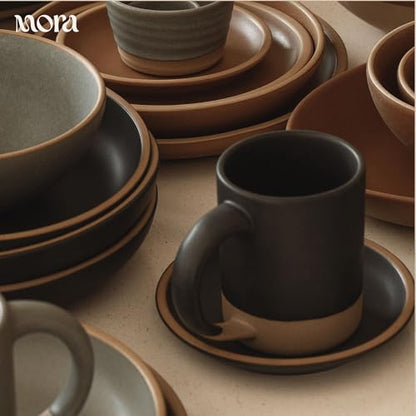 MORA Medium Mugs Set of 4, 16oz Ceramic Pottery Latte Mugs/Coffee Cups - Microwave and Dishwasher Safe - Liquorice - color: Liquorice