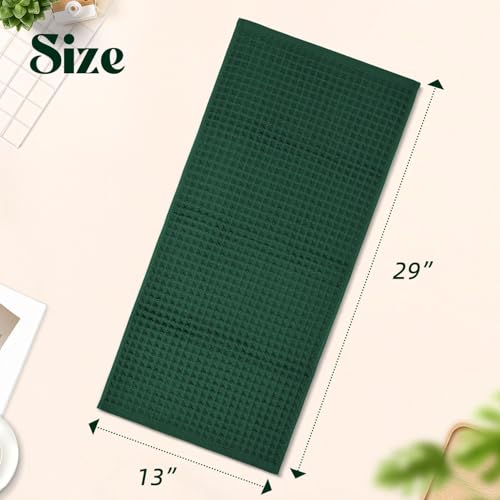 Waffle Hand Towels Set of 2 (Hunter-Green) – Cotton, Quick Dry, Lint Free | 13” x 29”, Bathroom Decor & Kitchen Towels - color: Hunter-green