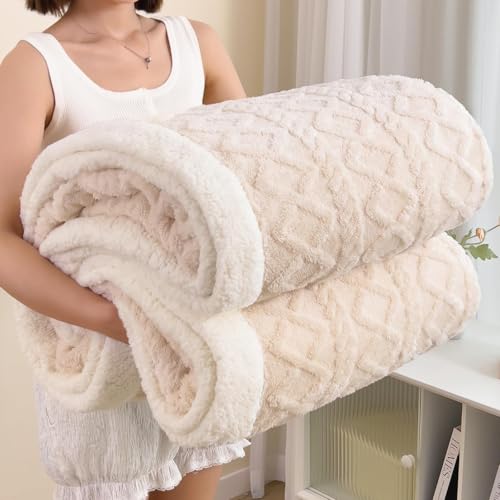 Twin Size Reversible Sherpa Fleece Blanket for Bed,White,60"x80" | Machine Washable Thick Double-sided Plush Feel without Heavy Bulk,Lightweight Warmth for Bed,Couch,Travel,Pets & Easy Care - color: White, size: Twin(60"x80")