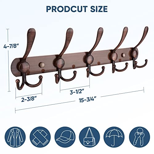 TICONN Wall Mounted Coat Rack, Five Heavy Duty Tri Hooks All Metal Construction for Jacket Coat Hat in Mudroom Entryway (Antique Bronze, 2-Pack) - color: Antique Bronze