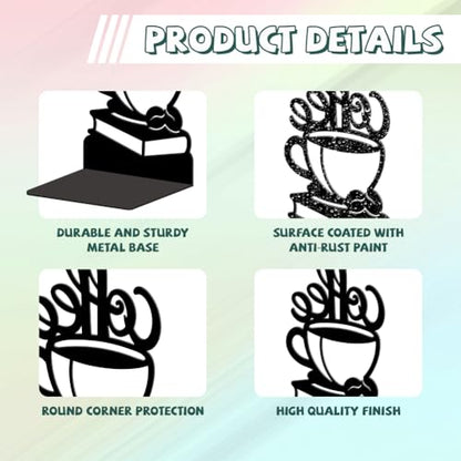 5.3"x4.3"x7.9" Metal Bookends, Heavy Duty Book Ends for Shelves | Coffee Beans and Books Theme Cast Iron Book Supports, 1 Pair Decor Stoppers for Desk, Library, Office & Home Shelves - style: Coffee Beans and Books