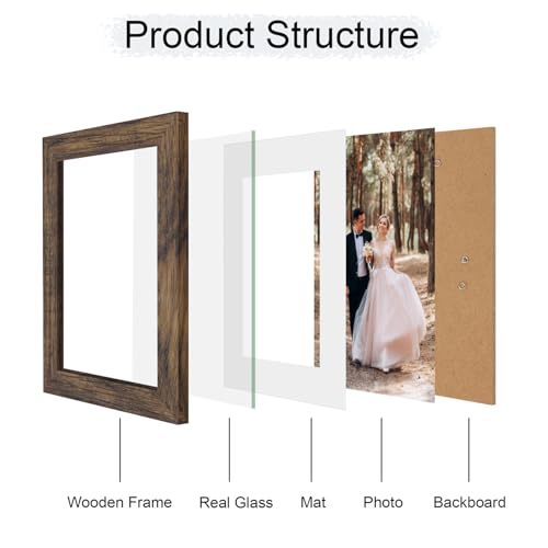 iRahmen 6x8 Picture Frame with Mat 4x6 - High Definition Real Glass Wooden Photo Frames for Tabletop Display and Wall Mounting (Brown, Set of 4) - color: Brown, size: 6X8