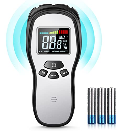 Pinless Wood Moisture Meter, Firewood Moisture Meter for Lumber Drywall | Digital Moisture Detector for Lumber Drywall Firewood Masonry Woodworking Plaster Floor with LCD Display Sound Alarm - color: Black Silver