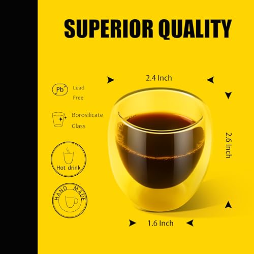 PunPun Glass Cups 2.7oz. 80ml Espresso Coffee Cups, Demitasse Cups Double Walled Clear Insulated,Shot Glass Set of 4 - color: 80ml / set of 4