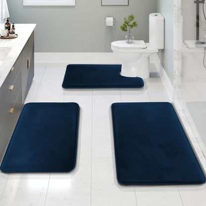 Clara Clark 3 Piece Bathroom Rugs Bath Mat Set, Velvet Memory Foam Bath Mats for Bathroom - Non-Slip, PVC Backing Bath Rugs, Washable - Dries Quickly, Blue - color: Blue