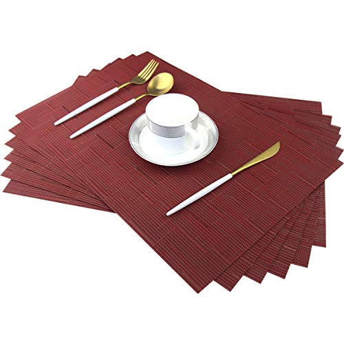 Placemats for Dining Table Washable Easy to Clean PVC Placemat Heat-resistand Woven Vinyl Wipe Clean Table Mats (placemats Set of 6, Bamboo Red) - color: Bamboo Red, size: placemats set of 6