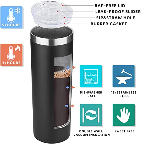 HASLE OUTFITTERS 20 oz Skinny Tumblers Bulk Set, Stainless Steel Insulated Slim Tumblers with Lids, Reusable Double Wall Travel Coffee Mugs, Durable Powder Coated Travel Water Cups(Black, 12) - color: Black, size: 20 oz (12 Count)