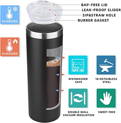 HASLE OUTFITTERS 20 oz Skinny Tumblers Bulk Set, Stainless Steel Insulated Slim Tumblers with Lids, Reusable Double Wall Travel Coffee Mugs, Durable Powder Coated Travel Water Cups(Black, 12) - color: Black, size: 20 oz (12 Count)