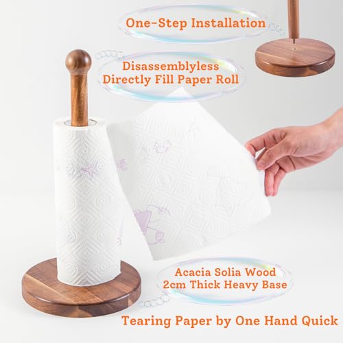 14" Acacia Wooden Paper Towel Holder, Wooden Paper Towel Roll Stand 6.7" Large Heavy Base Organizer Standing, Rustic Farmhouse Paper Towel Holder Stand, Paper Towel Roll Holders Free Standing SGL - color: Single Stick