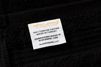 Black Hand Towels for Bathroom with Monogram | Luxury Cotton Turkish Towels | Embroidered in USA | Set of 2 | Choose Set Color and Letter | A - Z | Modern Font - color: Black