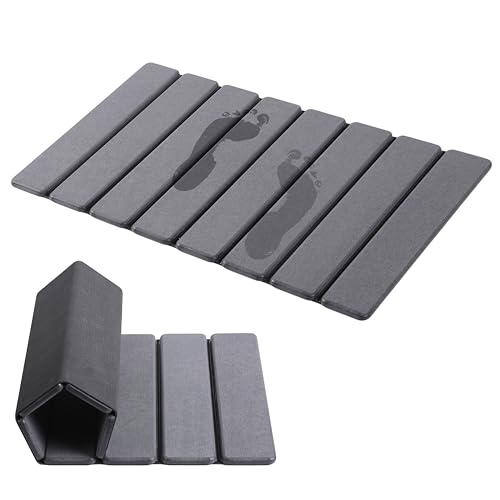 Large Foldable Stone Bath Mat, 23.6" x 15.5" Non-Slip Stone Shower Mat, Super Absorbent Diatomaceous Earth Mats, Quick Drying Bath Mats for Bathroom, Easy to Clean