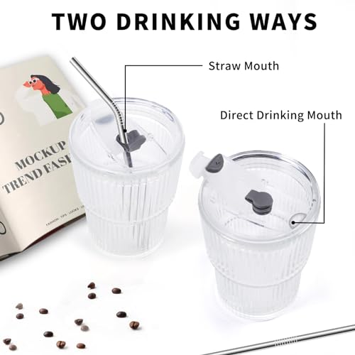 16 OZ Iced Coffee Cups with Lids and Straws Set of 4, Unbreakable Plastic Drinking Glasses Reusable Iced Coffee Glass to Go Cup for Iced Tea,Juice, Water,BPA Free, Dishwasher Safe - style: 4 Pack