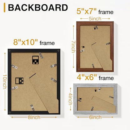 Vittanly 12 Pack Gallery Wall Frame Set, Black, Walnut Brown, Grey | Gallery Wall Frame Set: 4pcs 8x10, 4pcs 5x7 & 4pcs 4x6 Photos for Wall & Table, Picture Frames made of Engineered Wood - color: Black & Walnut Brown & Grey