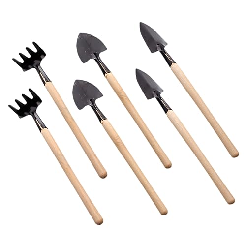2Sets Mini Gardening Tools Handle Planting Tools for Transplanting Mini Garden Tools with Rake Shovel and Trowel for Succulents and Houseplants