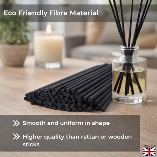 Ziffs Home® 120pcs Black Fibre Reed Diffuser Sticks - 20cm/7.87in x 4mm/0.16in - Thick Reeds Sticks - Fibre Reeds for Diffusers - color: Black - 7.87 Inch - 20cm