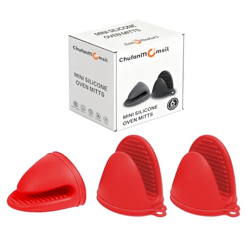 3 Pairs Silicone Oven Mitts Sets Pot Holders Heat Resistant for Kitchen - Small Kitchen Mittens Silicone Rubber Air Fryer Mitts Mini Pot Pinch Grip for Cooking & Baking, Red - color: Red