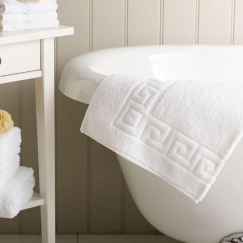 100% Recycle Cotton Bath Mat White Key Pattern Bath Rug [Not a Bathroom Rug], Soft Absorbent 330 GSM Shower Floor Towel Set, Hotel Spa Quality, Machine Washable (2 Pack) - color: White