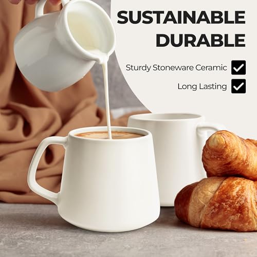 MIAMIO - Coffee Mugs Set of 4, Ceramic (14oz) - Luxe (Cream White) | Large Ceramic Coffee Mugs for Cappuccino, Tea and Espresso, Tea / Coffee Mug 4-Piece Set, Cup Set - dishwasher safe - color: White Series