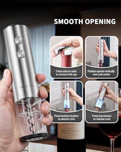 CIRCLE JOY Electric Wine Bottle Opener Set Stainless Steel Rechargeable Wine Opener 8-in-1 Wine Gift Set with Charging base, Foil Cutter, Wine Aerator Pourer, Vacuum Pump & 2 Wine Stoppers, Silver - color: 8-in-1 Silver