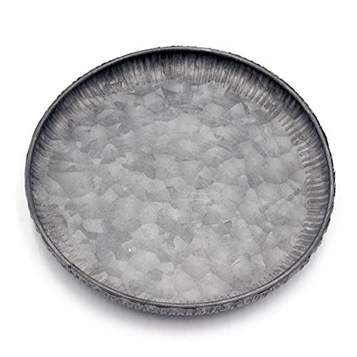 Funerom 7.8 inch Very Small Round Galvanized Metal Tray | Decorative Tray corrugated edges - size: 7.8"