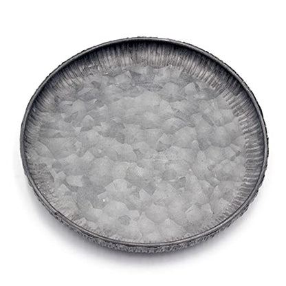 Funerom 7.8 inch Very Small Round Galvanized Metal Tray | Decorative Tray corrugated edges - size: 7.8"