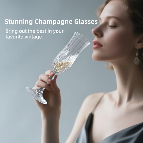 4.4Oz Vintage Champagne Glasses Set of 12 Crystal Dishwasher Safe | Elegant goblet glassware for wine, whiskey & liqueur — ideal for Valentine’s, weddings & anniversaries