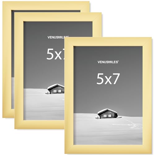5x7 Picture Frame, Display 5x7 Photo Frames - High Definition Plexiglass - Vertical and Horizontal Display - Wall Hanging or Table Top Frame - Gold, 3 Pack - color: Gold, size: 5x7, 3P
