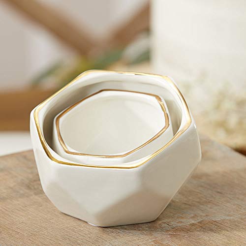 Kate Aspen Geometric Ceramic Planters Decorative Bowls, Small & Medium (Set of 2) , White - size: Small & Medium
