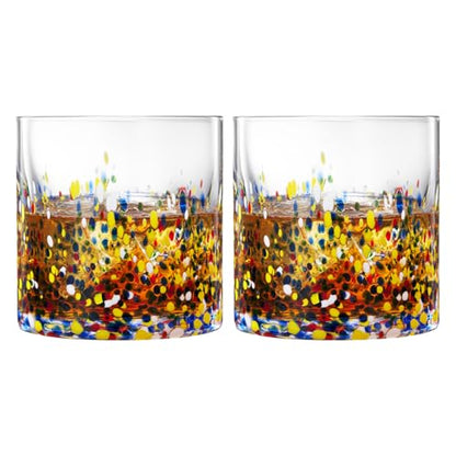 Large Confetti DOF Glasses – Set of 2-11oz Luxury Hand Blown Confetti Whiskey, Margarita, Martini, Cocktails, Water, Wine, Dessert & Champagne Glasses Cinco de Mayo, Hand Blown - Mexican Water Glass - style: Mexican Confetti Water Glass