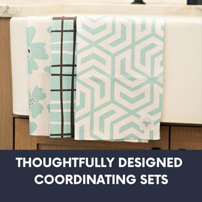 Kitchen Towels, Dish Towels for Kitchen, 3 Pc Kitchen Towel Set | Microfiber Waffle Towels, 16 x 26 inches, with Hanging Loops, Reusable Tea Towels, Cute Kitchen Towels - 3 Pack - color: Aqua