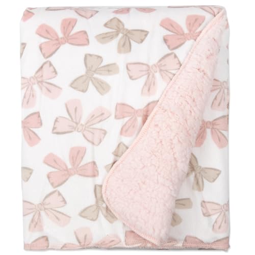 Baby Essentials Sherpa Fleece Baby Blanket 35x30 – Super Soft, Warm Reversible Baby Blankets for Newborns, Infants, Toddlers, and Nursery - color: Bow Print