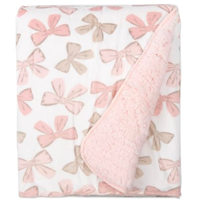 Baby Essentials Sherpa Fleece Baby Blanket 35x30 – Super Soft, Warm Reversible Baby Blankets for Newborns, Infants, Toddlers, and Nursery - color: Bow Print
