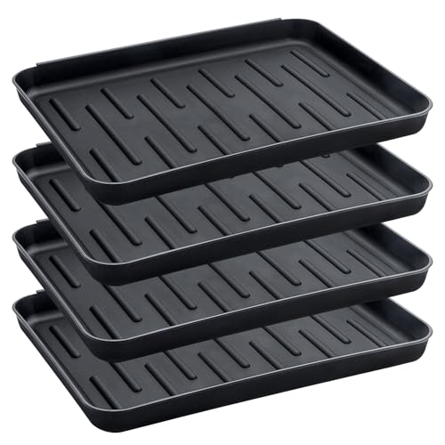 Boot Tray for Entryway Indoor, 4 Pack Plastic Shoe Mat Small Wet Shoe Tray with Raised Edge, Waterproof Winter Boot Mat for Mudroom, Garage, Garden, Black