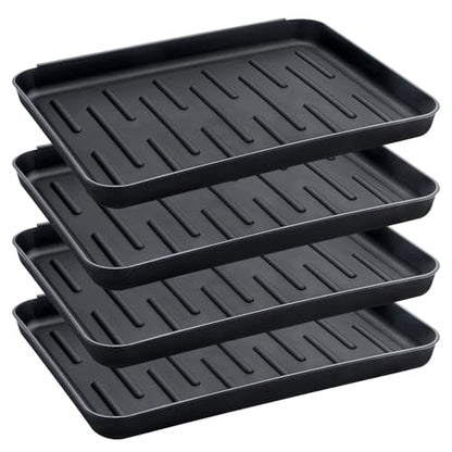 Boot Tray for Entryway Indoor, 4 Pack Plastic Shoe Mat Small Wet Shoe Tray with Raised Edge, Waterproof Winter Boot Mat for Mudroom, Garage, Garden, Black