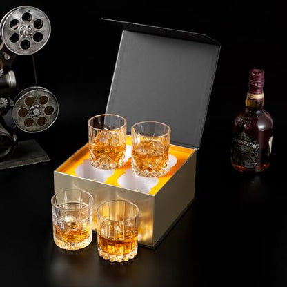 KANARS Old Fashioned Whiskey Glasses 3 Designs Bourbon Glass 10 oz Set | Ultra Clear Crystal Rocks Barware with Luxury Box for Scotch Irish Whisky Rum Cocktail Men Gift - color: Set of 4