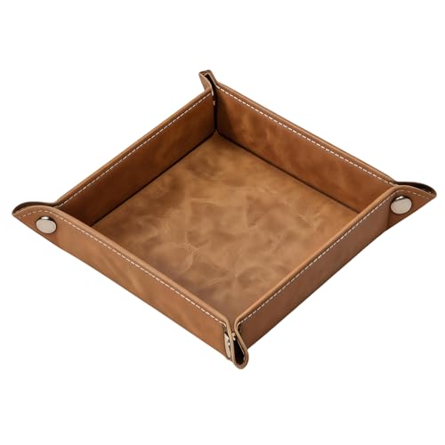 Valet Tray Desktop Storage Organizer – Vegan Leather Catchall Bedside Vanity Tray Nightstand Caddy Holder for Remote Controller, Watch, Keys, Phone, Wallet, Coin, Jewelry, Stone Khaki - color: Stone Khaki