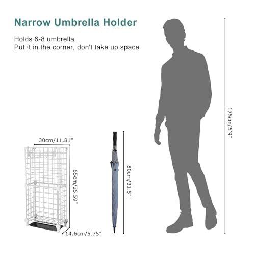 AWTATOS Umbrella Holder Entryway, Umbrella Stand Freestanding, White | Metal Square Umbrella Rack Organizer with a Removable Drip Tray, Hooks - color: White