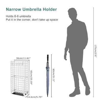 AWTATOS Umbrella Holder Entryway, Umbrella Stand Freestanding, White | Metal Square Umbrella Rack Organizer with a Removable Drip Tray, Hooks - color: White